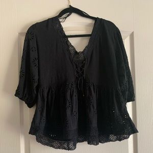 Beautiful Eyelet Laced Accents Textures Fabric Top